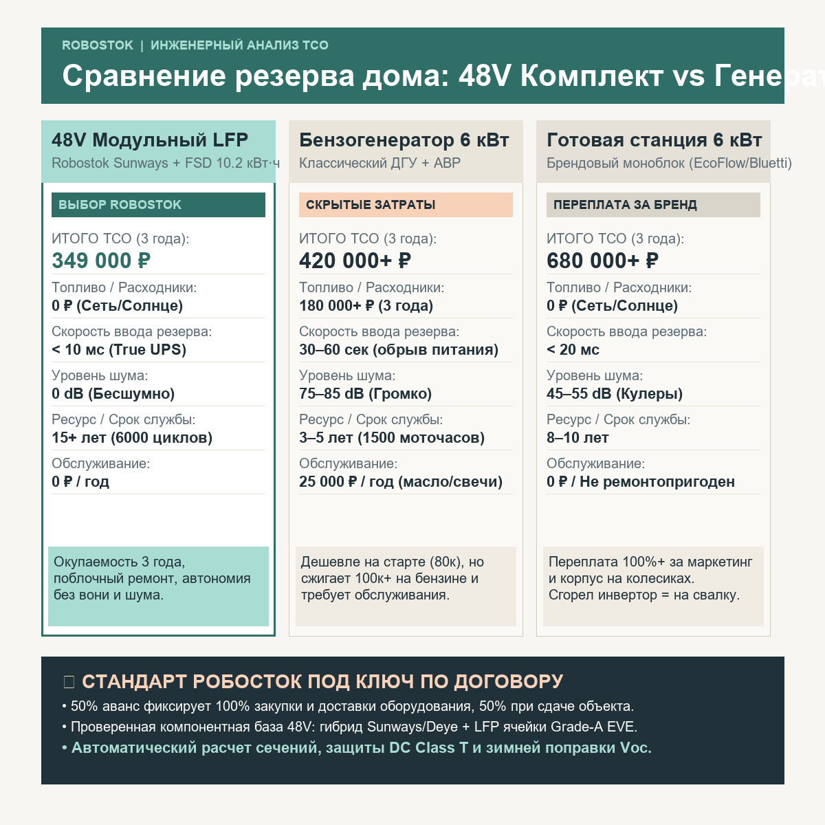 Сравнение затрат TCO генератор vs РОБОСТОК